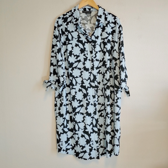 Eloquii Blue Floral Tie Sleeves Button Front Dress Sz 16 Easter Spring Casual - Picture 1 of 12
